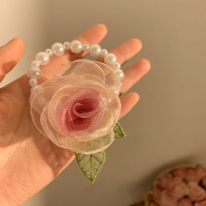 (Various / Designs) Tie Scrunchie Hair Pearl Clip Mesh Rose Faux
