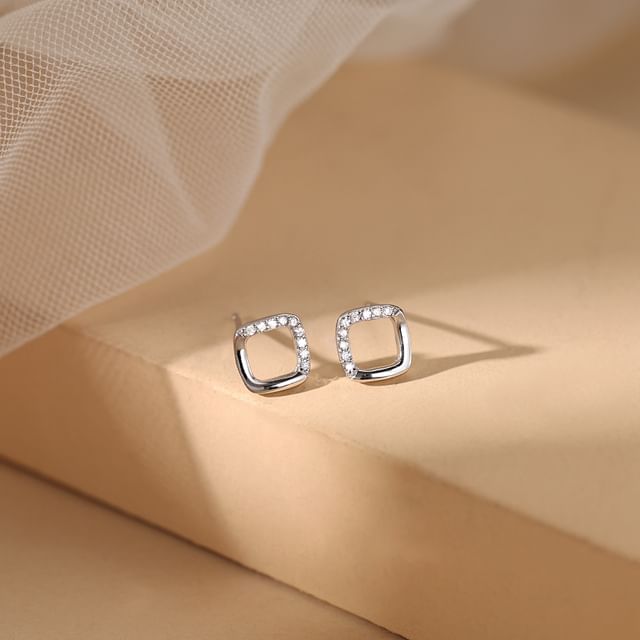 Geometric Earring Silver Rhinestone Designs) (Various Sterling Stud