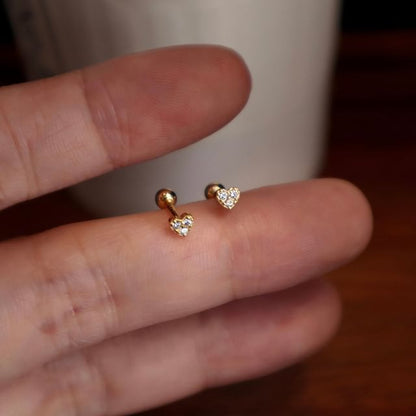 Barbell Rhinestone Earring Silver Heart Sterling