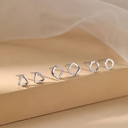Geometric Earring Silver Rhinestone Designs) (Various Sterling Stud