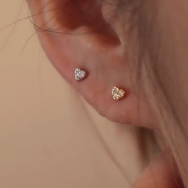 Barbell Rhinestone Earring Silver Heart Sterling