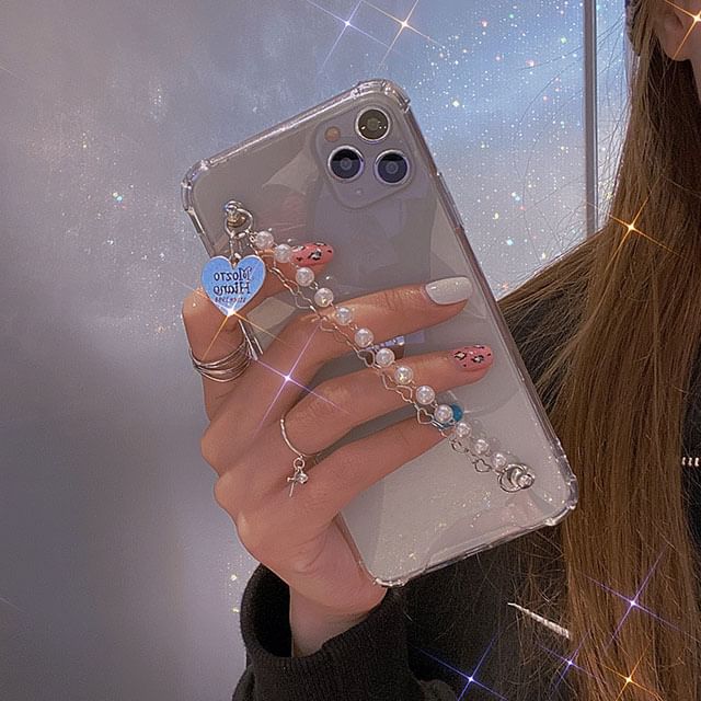 Faux Case Phone Strap Pearl Heart