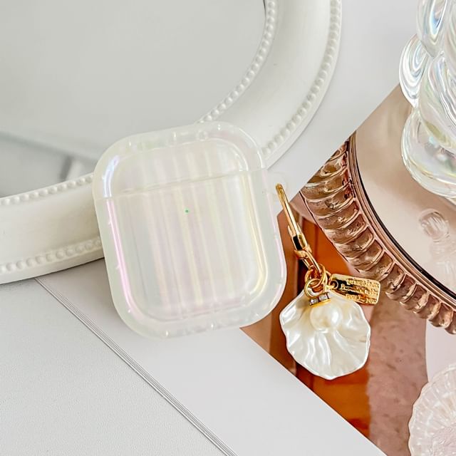 Pro / Case White With Stripe Shell Texture Skin Earphone Charm AirPods Pearl