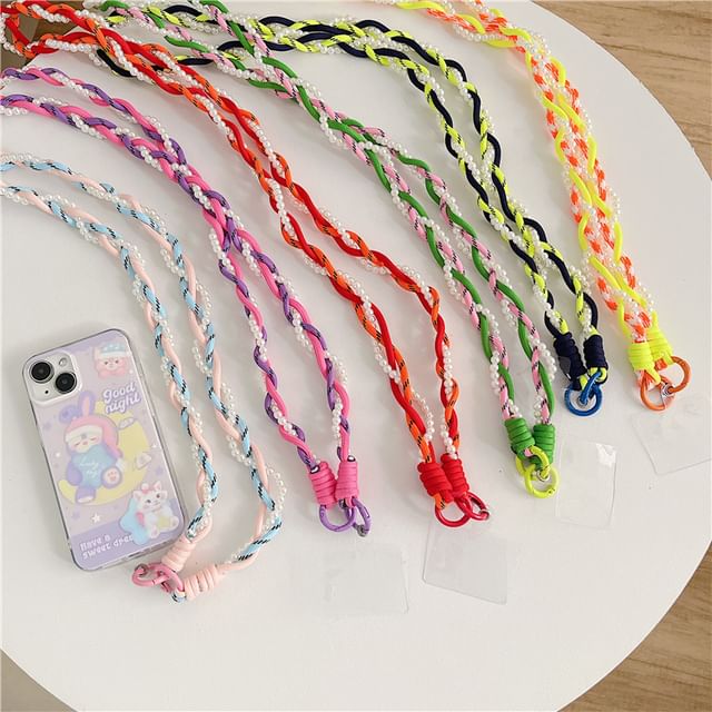 Lanyard Phone with Braided Pad Faux Pearl