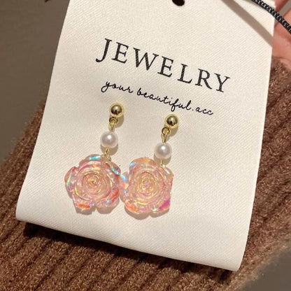 Faux Pearl Earring Dangle Alloy Floral