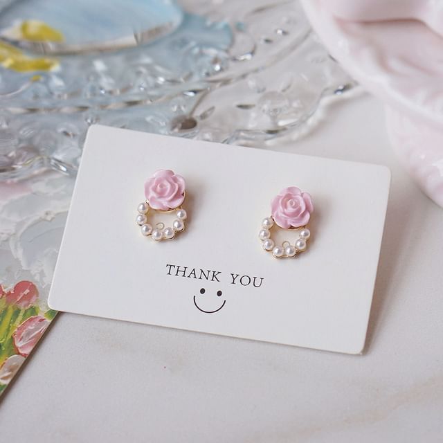 Faux Pearl Floral Alloy Stud Earring
