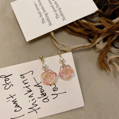 Faux Pearl Earring Dangle Alloy Floral