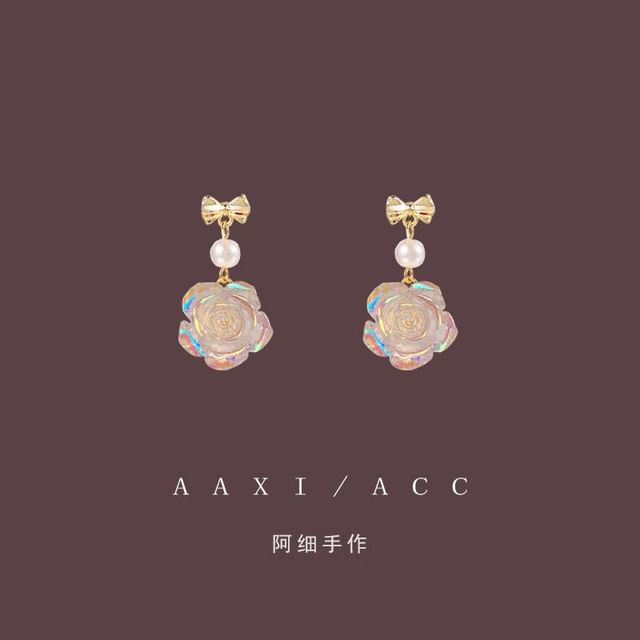 Faux Pearl Earring Dangle Alloy Floral