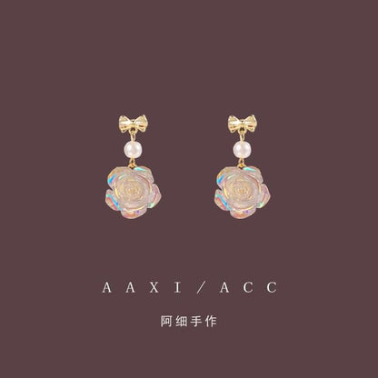 Faux Pearl Earring Dangle Alloy Floral