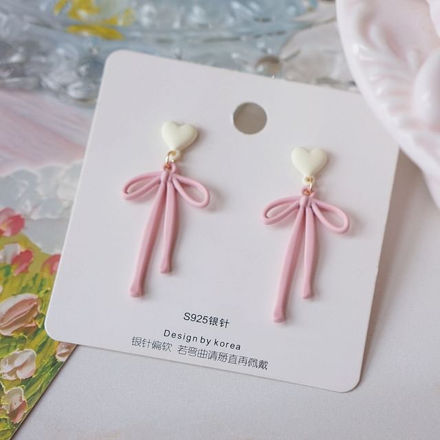 Earring Heart Drop Alloy Bow