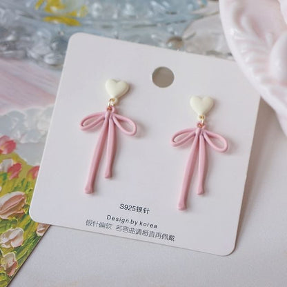 Earring Heart Drop Alloy Bow