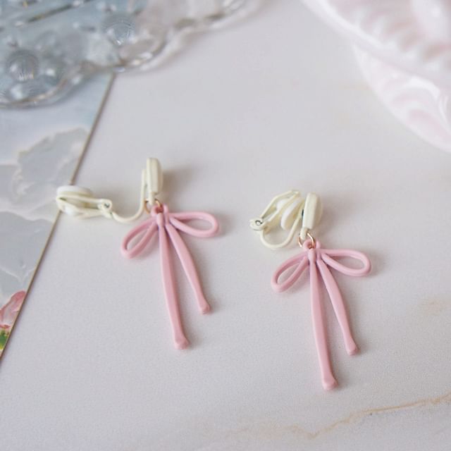 Earring Heart Drop Alloy Bow
