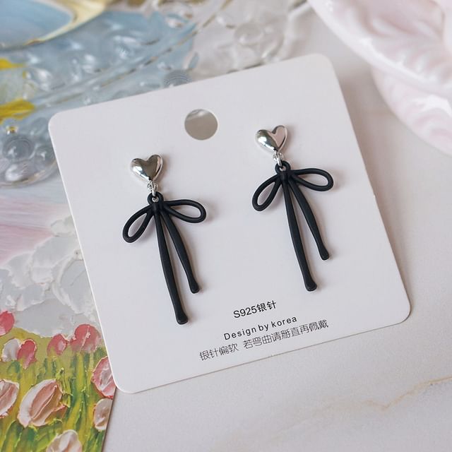Earring Heart Drop Alloy Bow