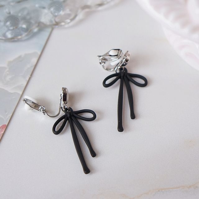 Earring Heart Drop Alloy Bow