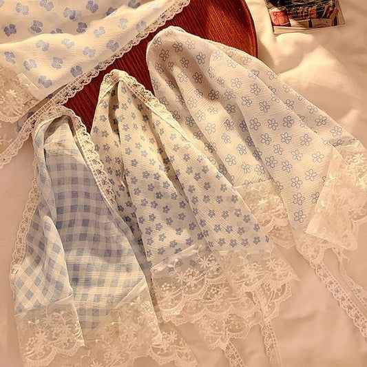 Triangle Plaid Trim Lace Designs) (Various Head Scarf