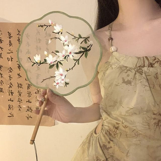 Hand Fan Embroidered Tassel Print /