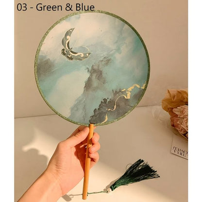 Hand Fan Embroidered Tassel Print /