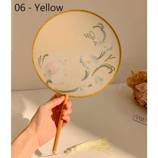 Hand Fan Embroidered Tassel Print /