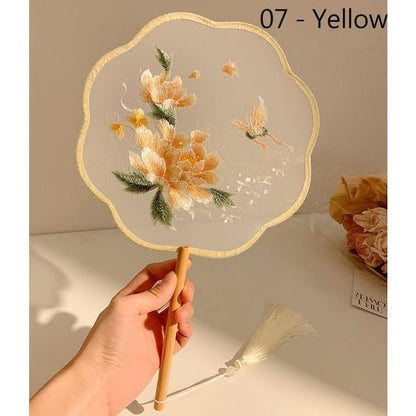 Hand Fan Embroidered Tassel Print /