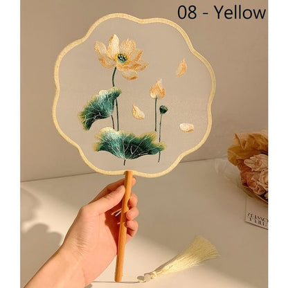 Hand Fan Embroidered Tassel Print /