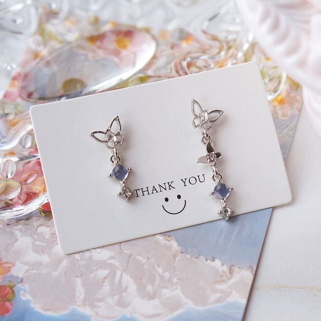 Dangle Alloy Asymmetrical Faux Butterfly Earring Crystal