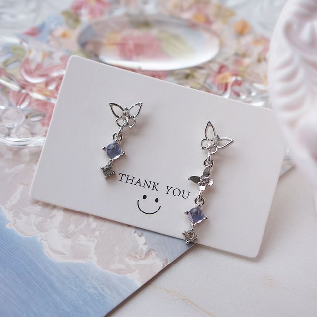 Dangle Alloy Asymmetrical Faux Butterfly Earring Crystal