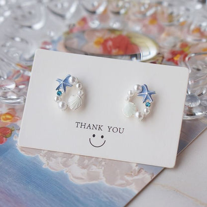 Shell Alloy Faux Pearl Starfish Stud Earring