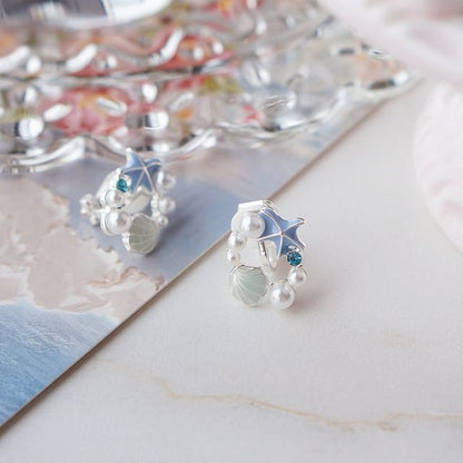 Shell Alloy Faux Pearl Starfish Stud Earring