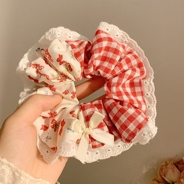 Bandana Lace Cherry Trim Floral Scrunchie / (Various Designs)