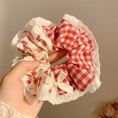 Bandana Lace Cherry Trim Floral Scrunchie / (Various Designs)