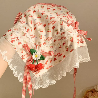 Bandana Lace Cherry Trim Floral Scrunchie / (Various Designs)