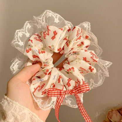 Bandana Lace Cherry Trim Floral Scrunchie / (Various Designs)