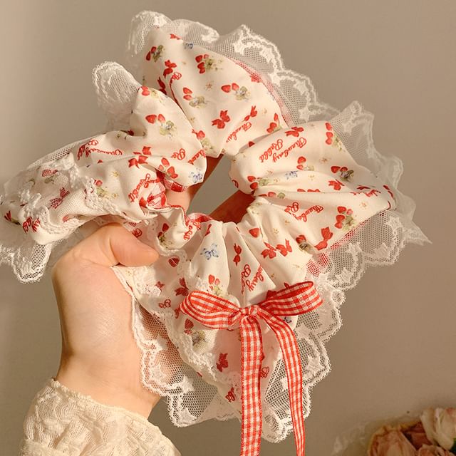 Bandana Lace Cherry Trim Floral Scrunchie / (Various Designs)