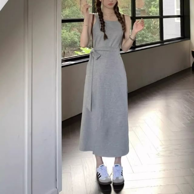 Spaghetti Strap Plain Wrap Maxi Sundress