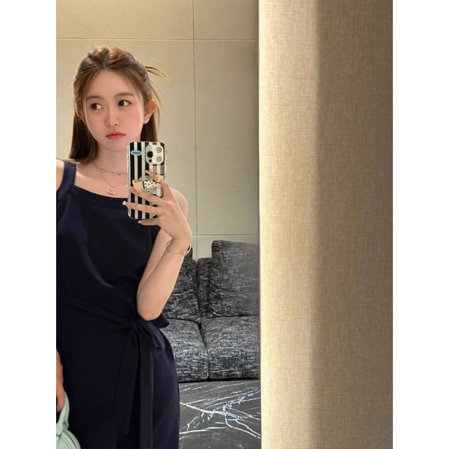 Spaghetti Strap Plain Wrap Maxi Sundress