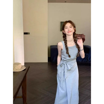 Spaghetti Strap Plain Wrap Maxi Sundress