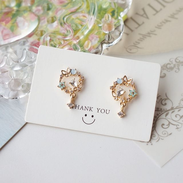 Rhinestone Earring Drop Alloy Butterfly