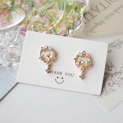 Rhinestone Earring Drop Alloy Butterfly