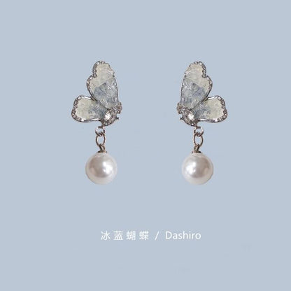 Pearl Crystal Drop / Faux Butterfly Alloy Earring Floral