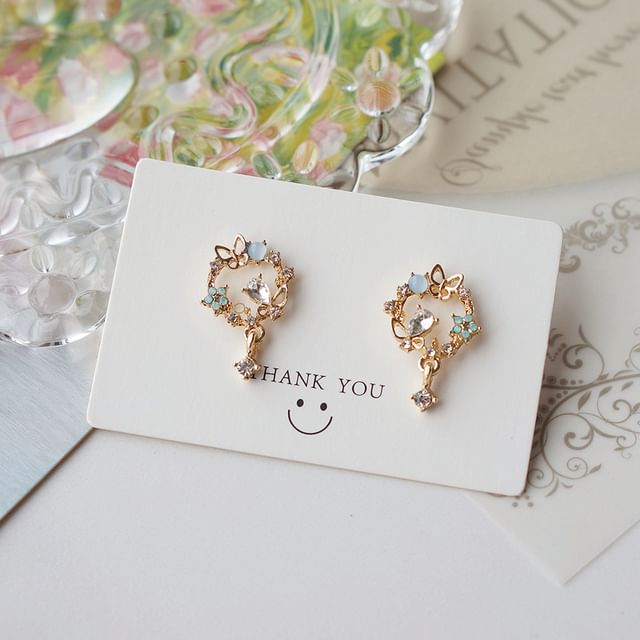 Rhinestone Earring Drop Alloy Butterfly