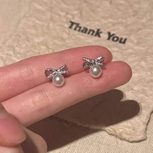Pearl Bow Earring Stud Faux
