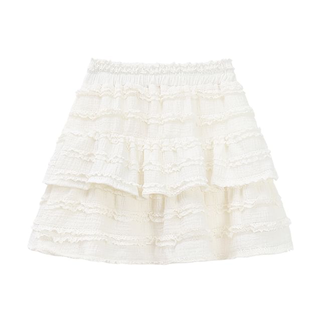 Ruffled Plain Mini Skirt with High-Rise Silhouette