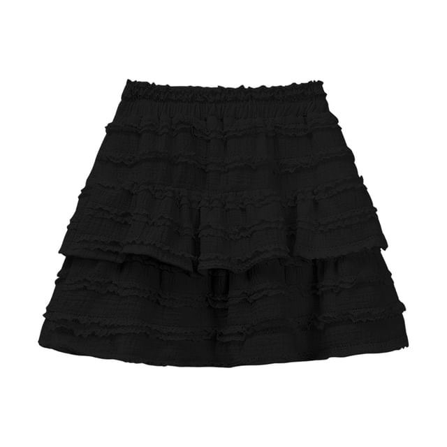 Ruffled Plain Mini Skirt with High-Rise Silhouette