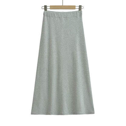 Plain High-Rise A-Line Maxi Skirt