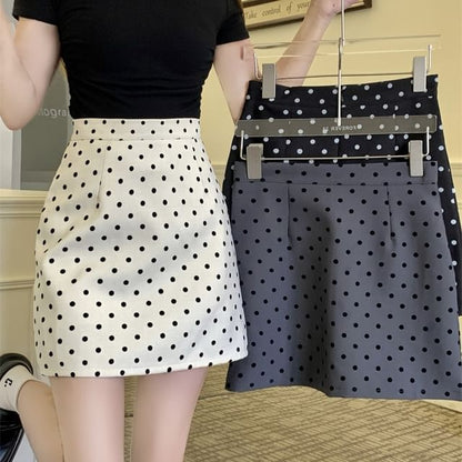 Polka-Dot High-Rise A-Line Mini Skirt