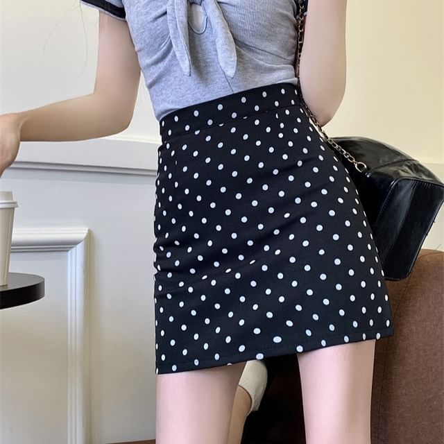 Polka-Dot High-Rise A-Line Mini Skirt
