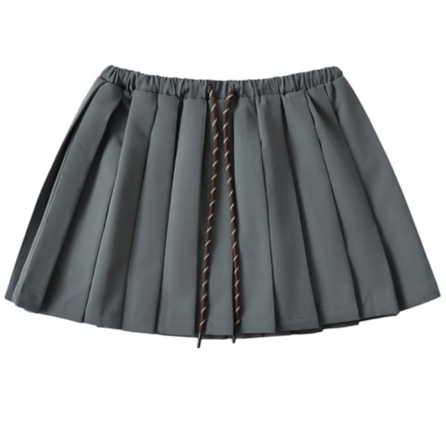 Drawstring Pleated High-Waist Mini Skirt