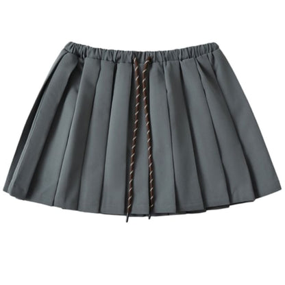 Drawstring Pleated High-Waist Mini Skirt