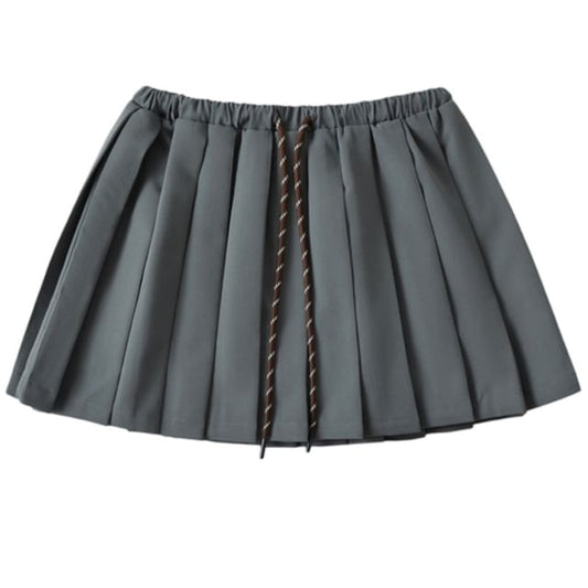 Drawstring Pleated High-Waist Mini Skirt