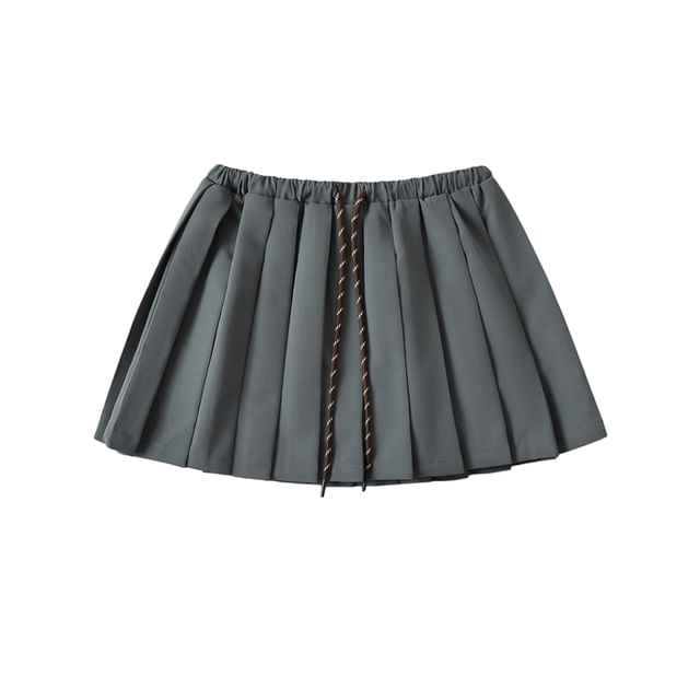 Drawstring Pleated High-Waist Mini Skirt